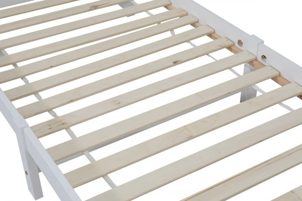 Single Size Solid Pine Timber Bed Frame with Bookshelf Headboard- White V264-STB-107P-WHE-SL
