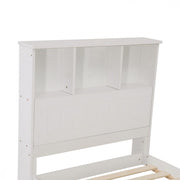 Single Size Solid Pine Timber Bed Frame with Bookshelf Headboard- White V264-STB-107P-WHE-SL