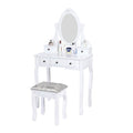 Carved Dressing Vanity Table Set with Mirror&Stool- White V264-TAB-707C-WHE-NA-1