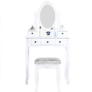 Carved Dressing Vanity Table Set with Mirror&Stool- White V264-TAB-707C-WHE-NA-1