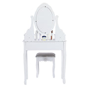 Carved Dressing Vanity Table Set with Mirror&Stool- White V264-TAB-707C-WHE-NA-1