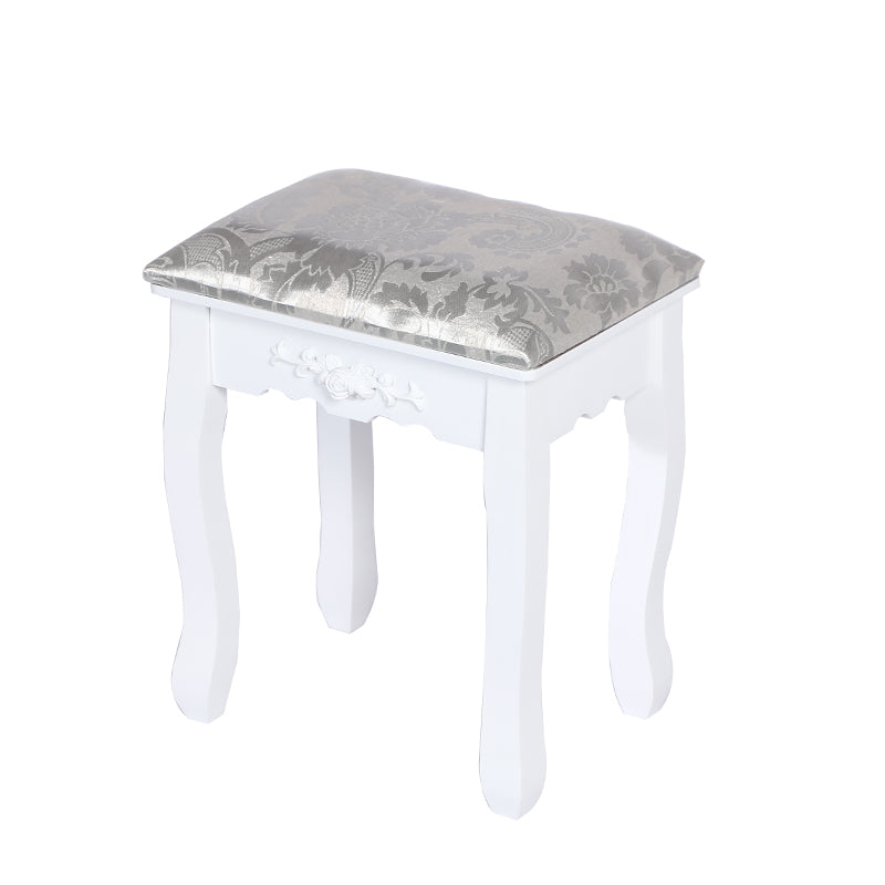 Carved Dressing Vanity Table Set with Mirror&Stool- White V264-TAB-707C-WHE-NA-1