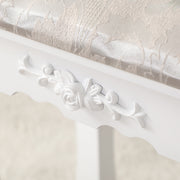 Carved Dressing Vanity Table Set with Mirror&Stool- White V264-TAB-707C-WHE-NA-1