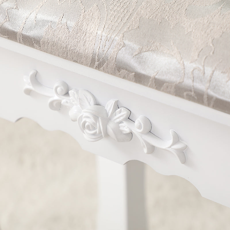 Carved Dressing Vanity Table Set with Mirror&Stool- White V264-TAB-707C-WHE-NA-1