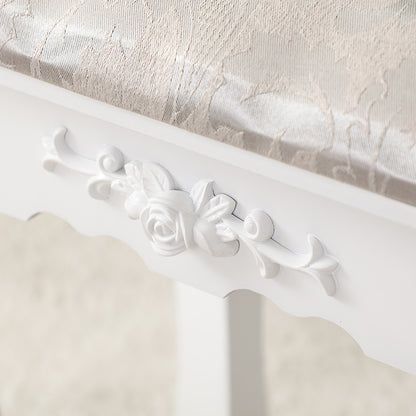 Carved Dressing Vanity Table Set with Mirror&Stool- White V264-TAB-707C-WHE-NA-1