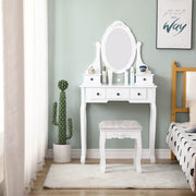 Carved Dressing Vanity Table Set with Mirror&Stool- White V264-TAB-707C-WHE-NA-1