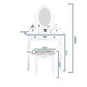 Carved Dressing Vanity Table Set with Mirror&Stool- White V264-TAB-707C-WHE-NA-1