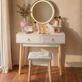 Dressing Vanity Table Stool Set with Make-up LED Lighted Mirror-White V264-TAB-708C-WHE-NA-1