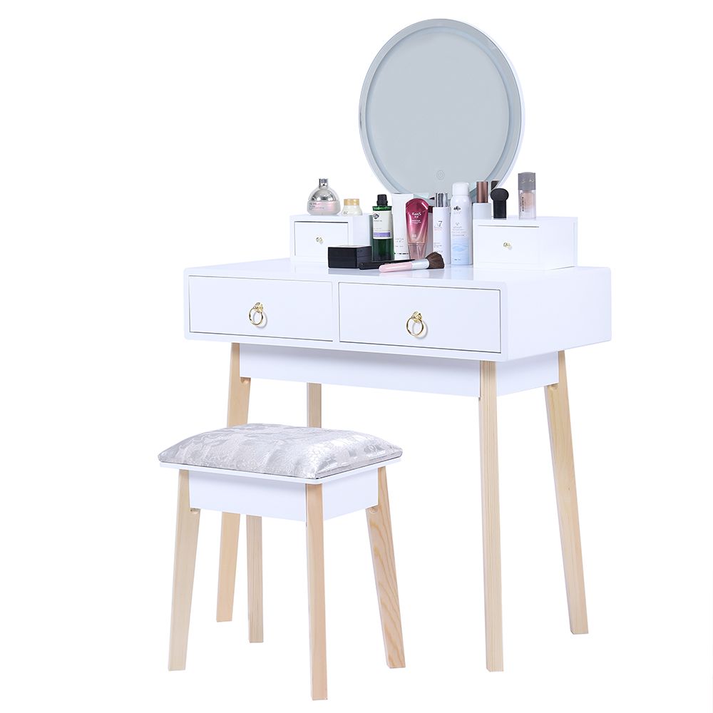 Dressing Vanity Table Stool Set with Make-up LED Lighted Mirror-White V264-TAB-708C-WHE-NA-1
