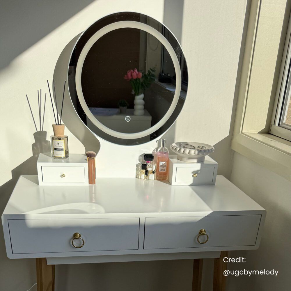 Dressing Vanity Table Stool Set with Make-up LED Lighted Mirror-White V264-TAB-708C-WHE-NA-1