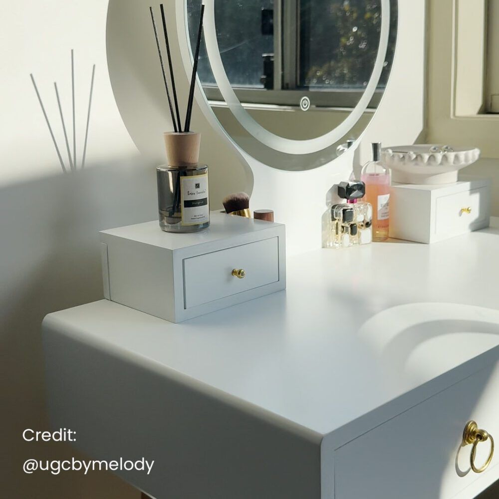 Dressing Vanity Table Stool Set with Make-up LED Lighted Mirror-White V264-TAB-708C-WHE-NA-1