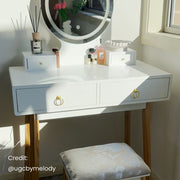 Dressing Vanity Table Stool Set with Make-up LED Lighted Mirror-White V264-TAB-708C-WHE-NA-1