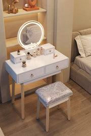 Dressing Vanity Table Stool Set with Make-up LED Lighted Mirror-White V264-TAB-708C-WHE-NA-1