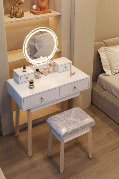 Dressing Vanity Table Stool Set with Make-up LED Lighted Mirror-White V264-TAB-708C-WHE-NA-1