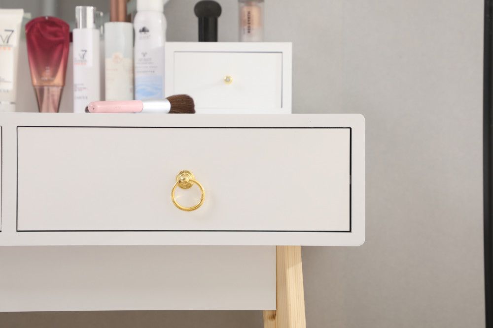 Dressing Vanity Table Stool Set with Make-up LED Lighted Mirror-White V264-TAB-708C-WHE-NA-1