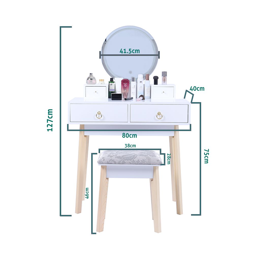 Dressing Vanity Table Stool Set with Make-up LED Lighted Mirror-White V264-TAB-708C-WHE-NA-1