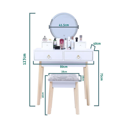 Dressing Vanity Table Stool Set with Make-up LED Lighted Mirror-White V264-TAB-708C-WHE-NA-1