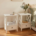 2-tier Bedside Table with Storage Drawer 2 PC Rustic White V264-TAB-710C-WHE-2PC-1