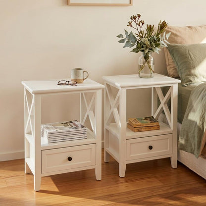 2-tier Bedside Table with Storage Drawer 2 PC Rustic White V264-TAB-710C-WHE-2PC-1