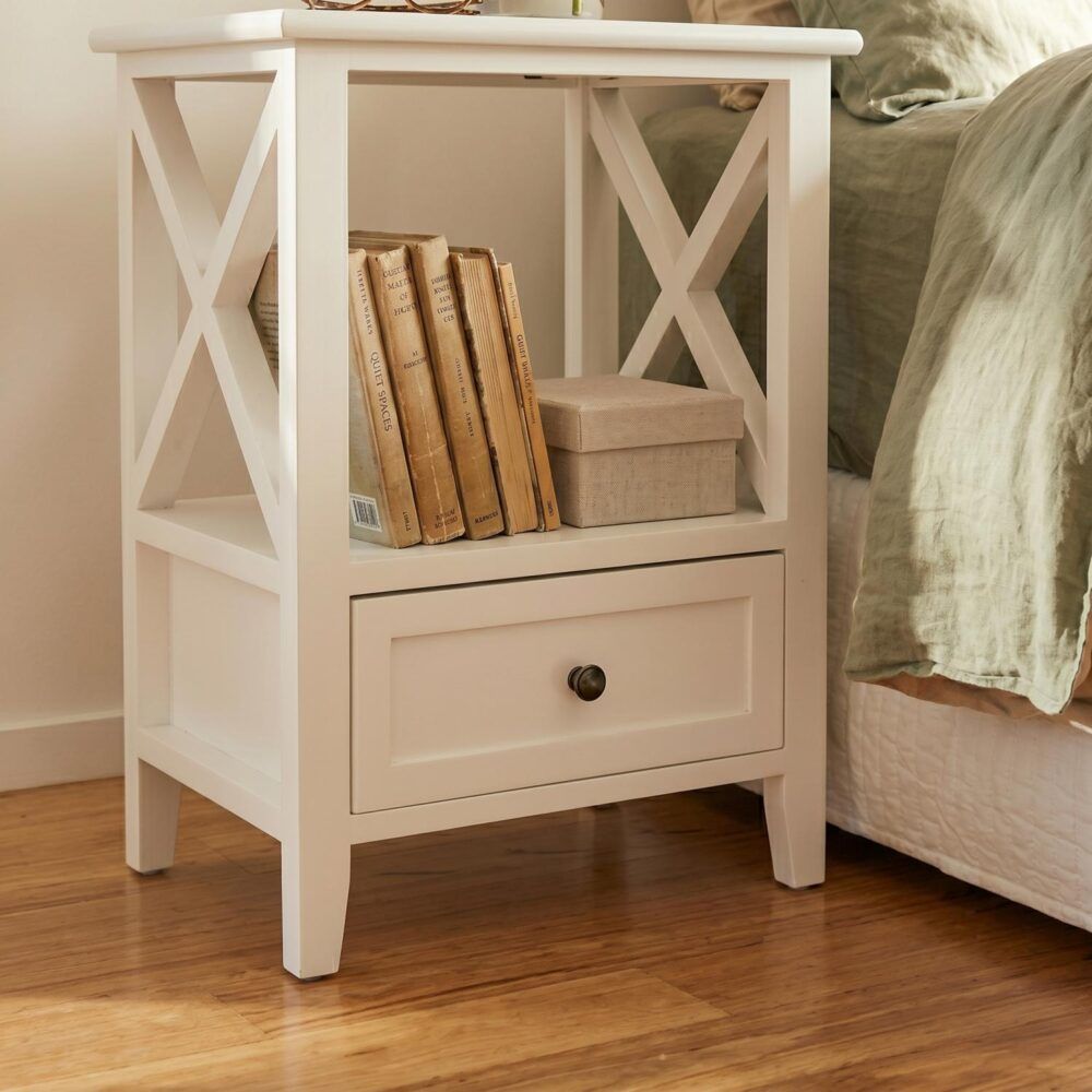 2-tier Bedside Table with Storage Drawer 2 PC Rustic White V264-TAB-710C-WHE-2PC-1