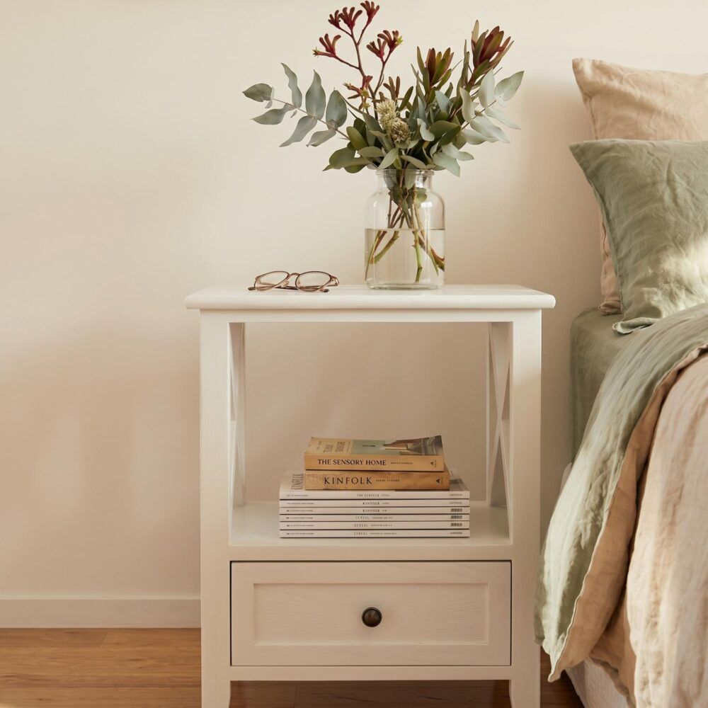 2-tier Bedside Table with Storage Drawer 2 PC Rustic White V264-TAB-710C-WHE-2PC-1