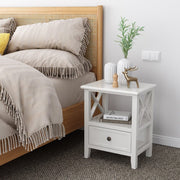 2-tier Bedside Table with Storage Drawer 2 PC Rustic White V264-TAB-710C-WHE-2PC-1