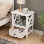 2-tier Bedside Table with Storage Drawer 2 PC Rustic White V264-TAB-710C-WHE-2PC-1