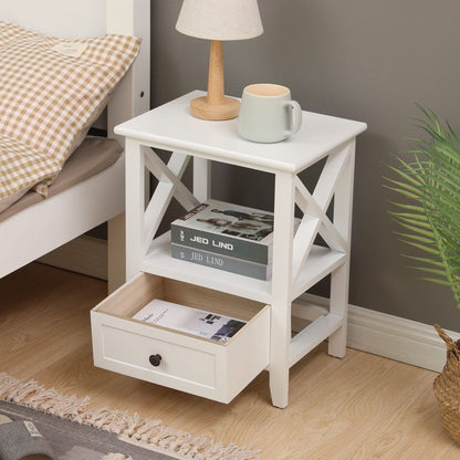 2-tier Bedside Table with Storage Drawer 2 PC Rustic White V264-TAB-710C-WHE-2PC-1