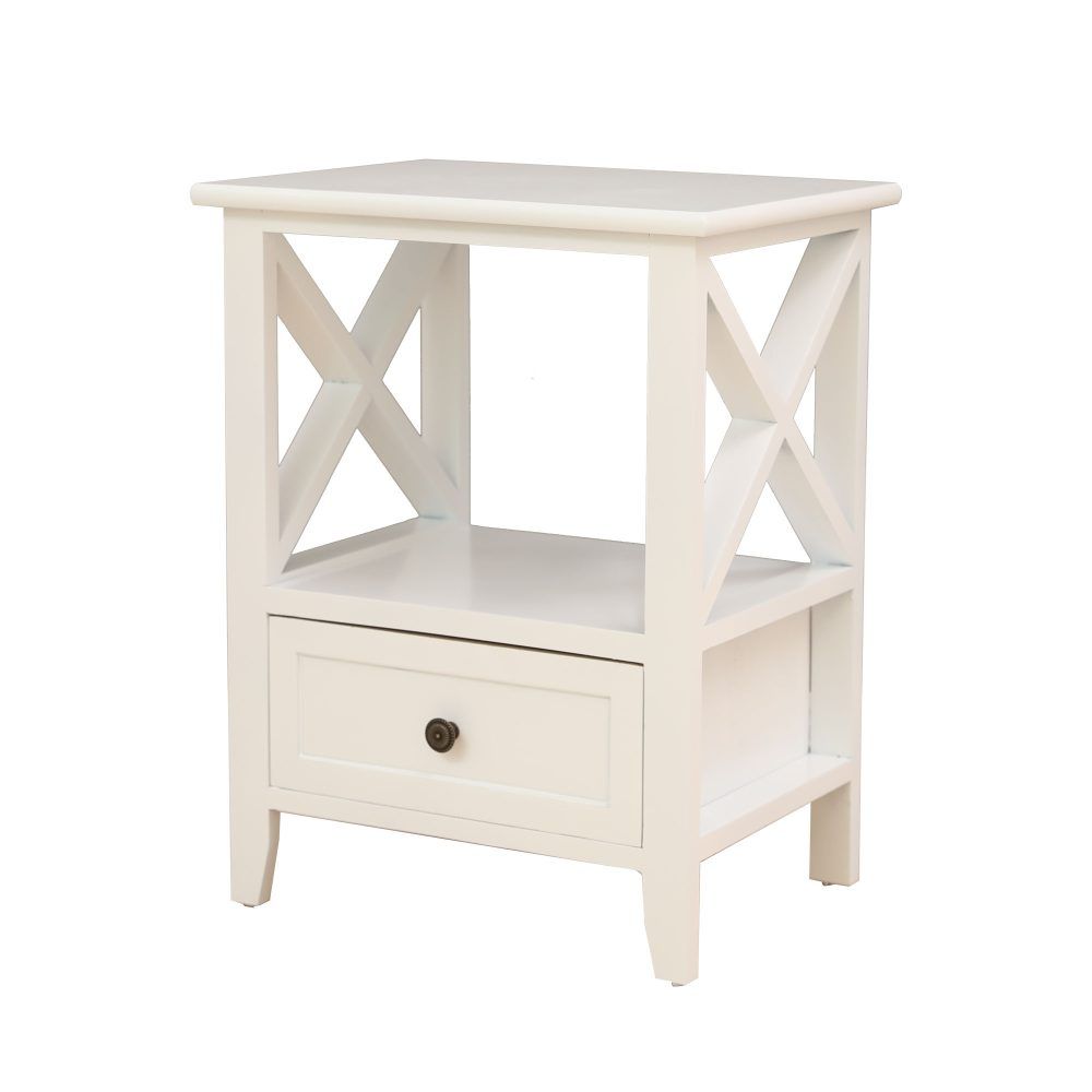 2-tier Bedside Table with Storage Drawer 2 PC Rustic White V264-TAB-710C-WHE-2PC-1