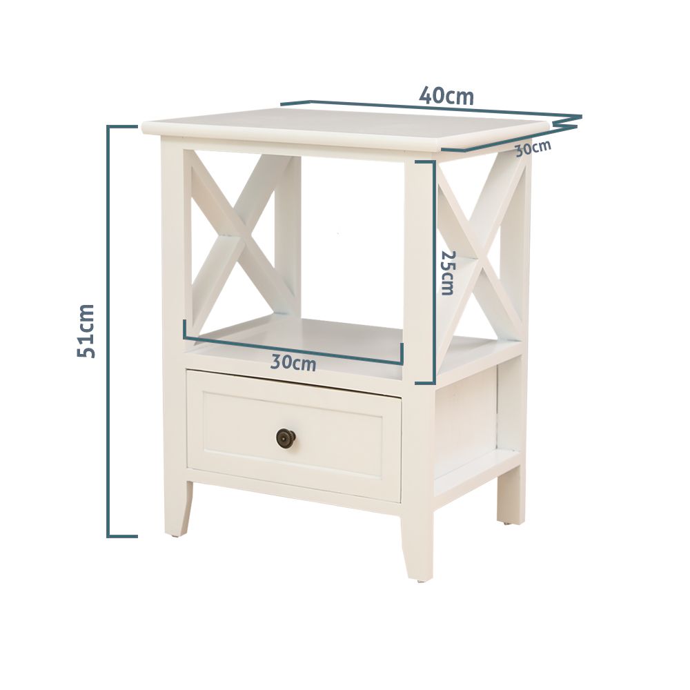 2-tier Bedside Table with Storage Drawer 2 PC Rustic White V264-TAB-710C-WHE-2PC-1