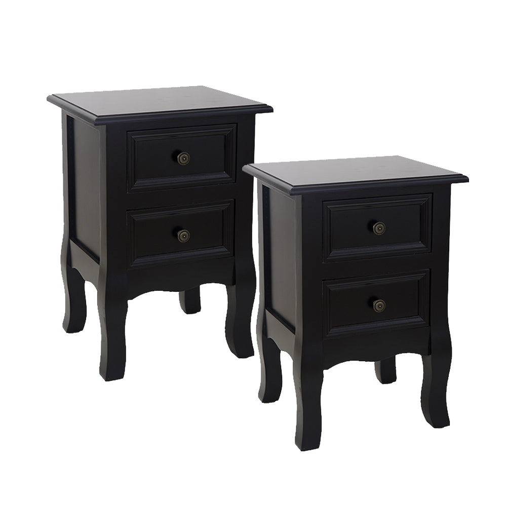 French Bedside Table Nightstand Black Set of 2 V264-TAB-712C-BLK-2PC-1
