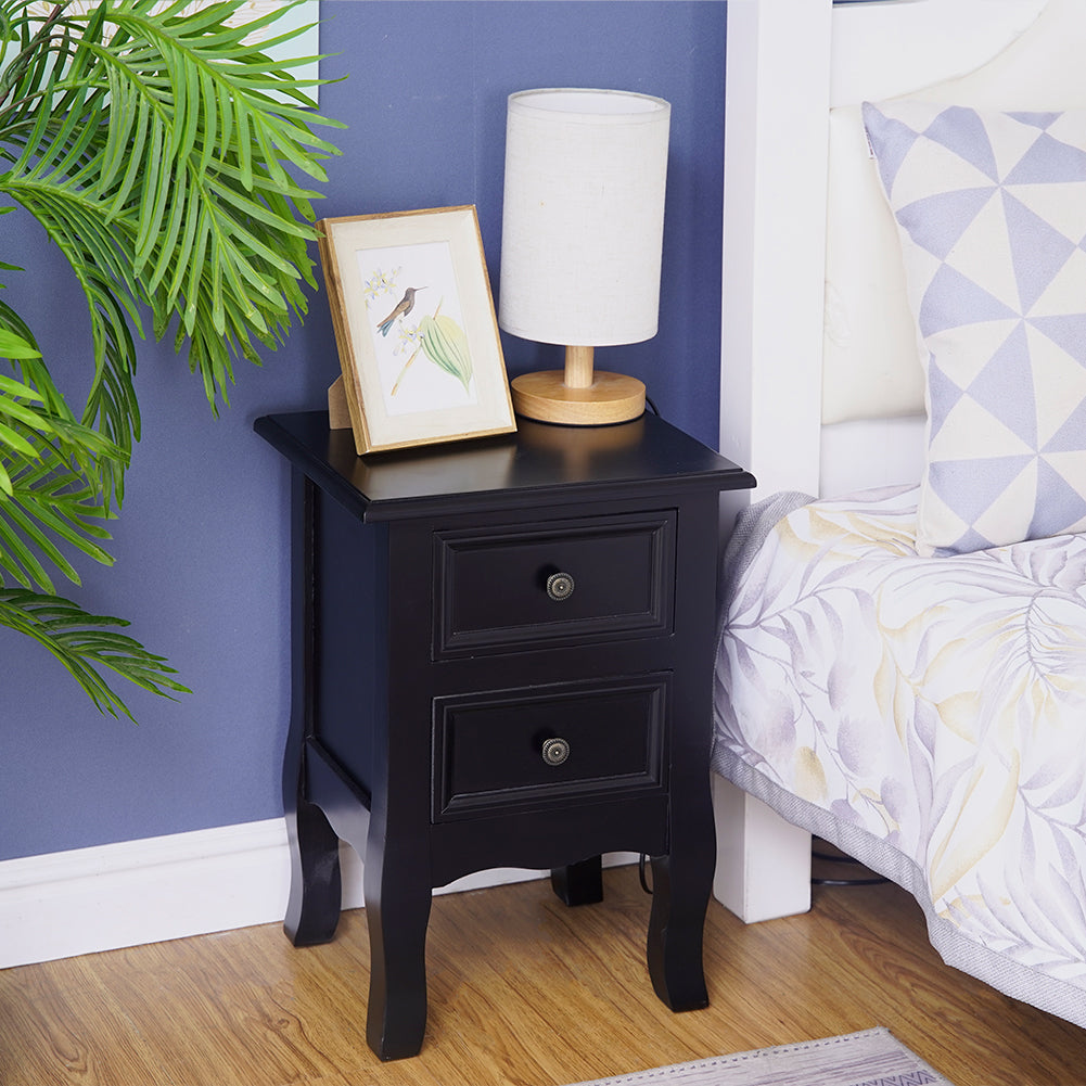 French Bedside Table Nightstand Black Set of 2 V264-TAB-712C-BLK-2PC-1