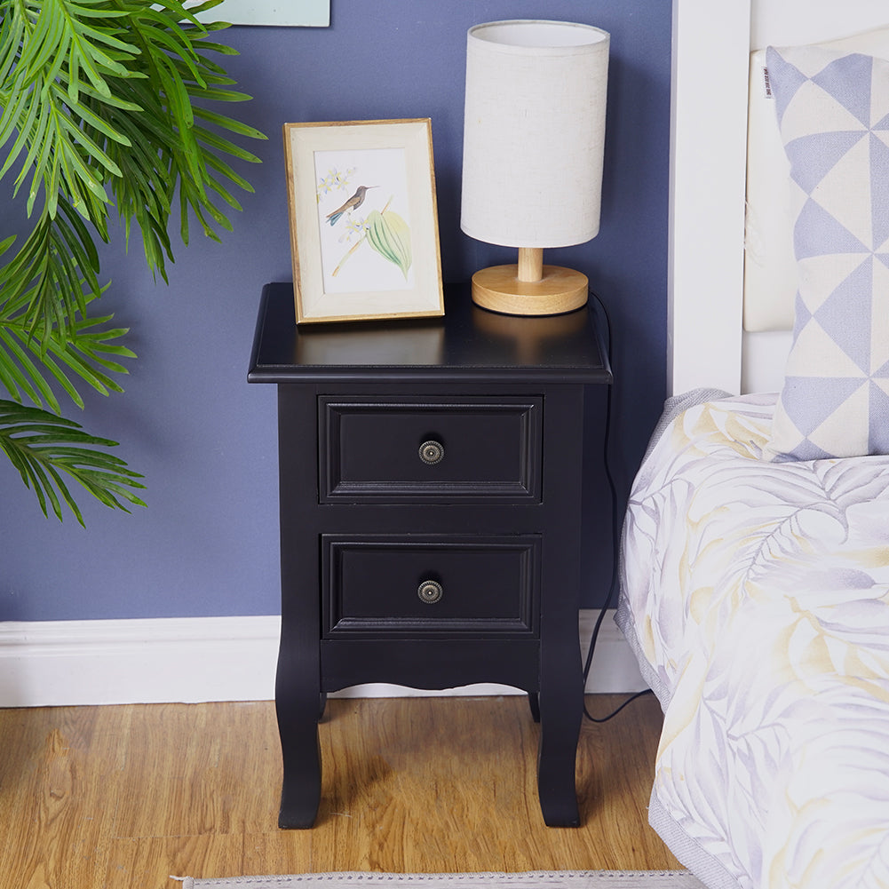 French Bedside Table Nightstand Black Set of 2 V264-TAB-712C-BLK-2PC-1