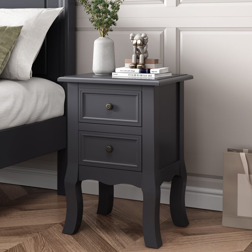 French Bedside Table Nightstand Grey Set of 2 V264-TAB-712C-LGR-2PC-1