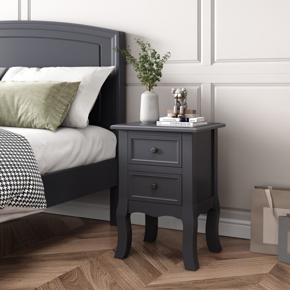 French Bedside Table Nightstand Grey Set of 2 V264-TAB-712C-LGR-2PC-1
