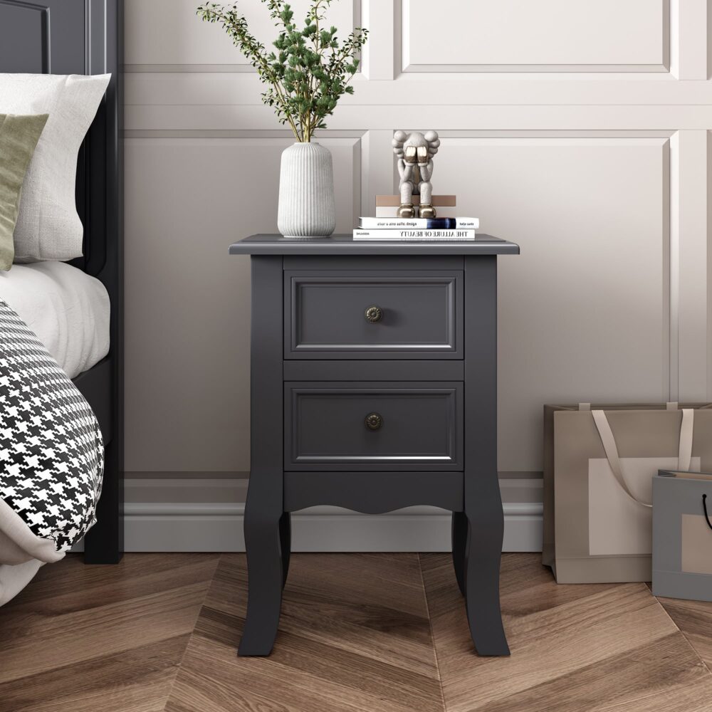 French Bedside Table Nightstand Grey Set of 2 V264-TAB-712C-LGR-2PC-1