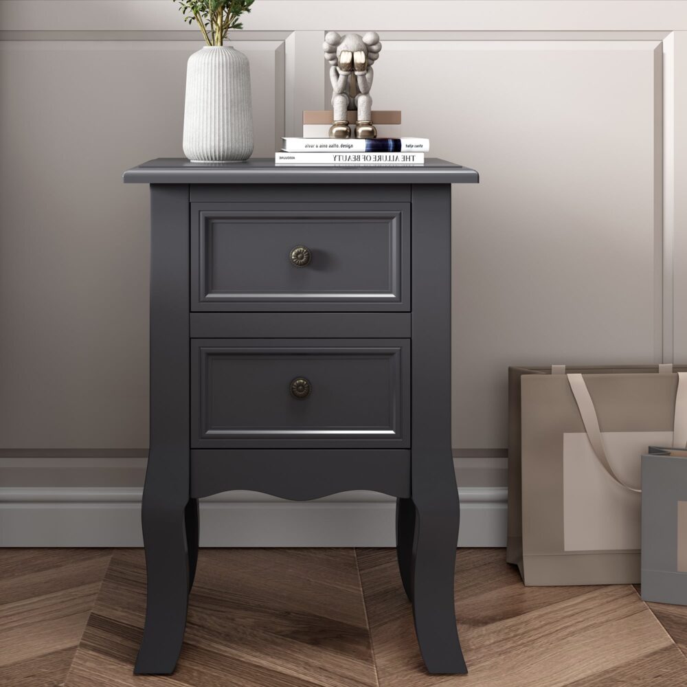 French Bedside Table Nightstand Grey Set of 2 V264-TAB-712C-LGR-2PC-1