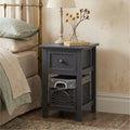 Grey Bedside Table with Wicker Basket V264-TAB-713C-LGR-1PC-1