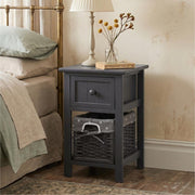 Grey Bedside Table with Wicker Basket V264-TAB-713C-LGR-1PC-1