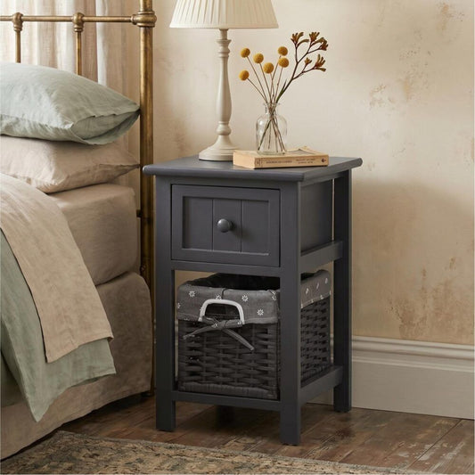 Grey Bedside Table with Wicker Basket V264-TAB-713C-LGR-1PC-1
