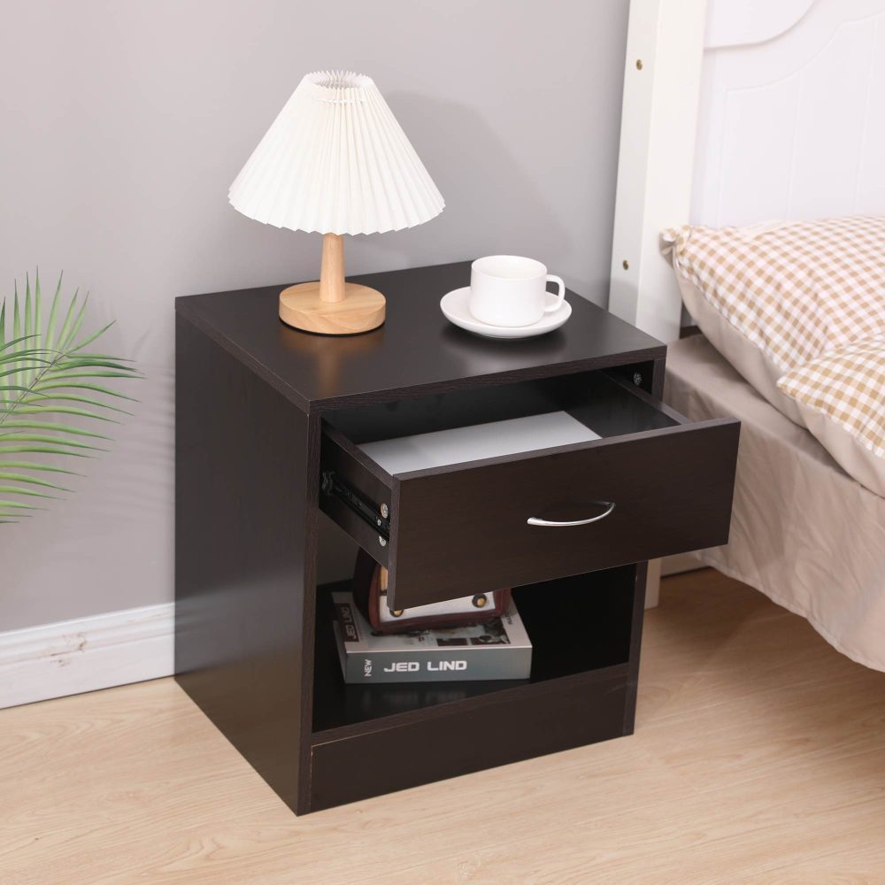 Dandi Bedside Table Nightstand with Drawer Set of 2 Brown V264-TAB-714C-BRN-2PC-1