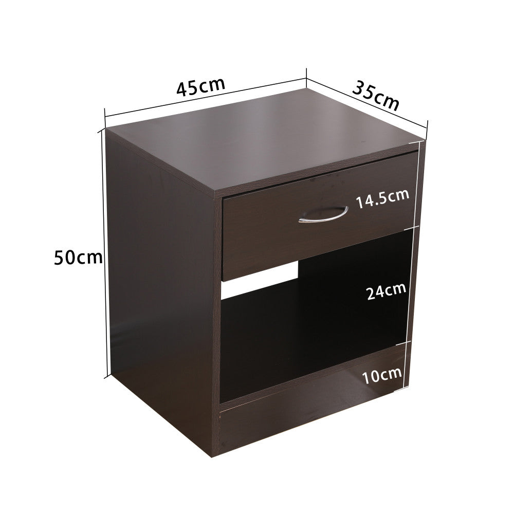 Dandi Bedside Table Nightstand with Drawer Set of 2 Brown V264-TAB-714C-BRN-2PC-1