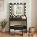 Fidel Vanity Set with Cushioned Stool and Lighted Mirror- Black V264-TAB-716C-BLK-NA-1