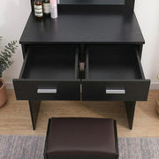 Fidel Vanity Set with Cushioned Stool and Lighted Mirror- Black V264-TAB-716C-BLK-NA-1