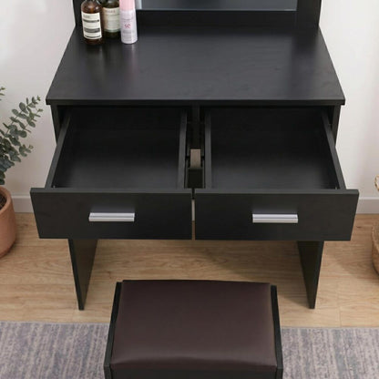 Fidel Vanity Set with Cushioned Stool and Lighted Mirror- Black V264-TAB-716C-BLK-NA-1
