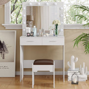 Fidel Vanity Set with Cushioned Stool and Lighted Mirror- White V264-TAB-716C-WHE-NA-1