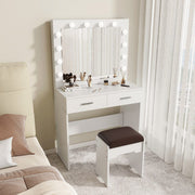 Fidel Vanity Set with Cushioned Stool and Lighted Mirror- White V264-TAB-716C-WHE-NA-1