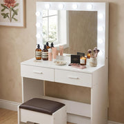 Fidel Vanity Set with Cushioned Stool and Lighted Mirror- White V264-TAB-716C-WHE-NA-1