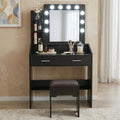 Diana Vanity Set with Shelves Cushioned Stool and Lighted Mirror- Black V264-TAB-717C-BLK-NA-1