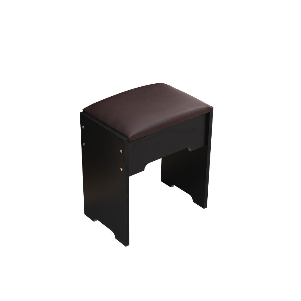 Diana Vanity Set with Shelves Cushioned Stool and Lighted Mirror- Black V264-TAB-717C-BLK-NA-1